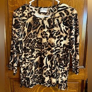 BonWorth Animal Print Long Sleeve Top in Brown and Black
